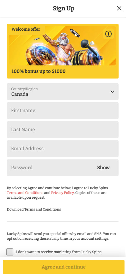 lucky spins registration ca